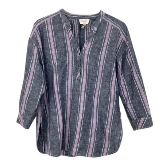 Laundry by shelli segal Linen Blouse Womens Small Blue Striped 3/4 Sleeve Top - Picture 11 of 11